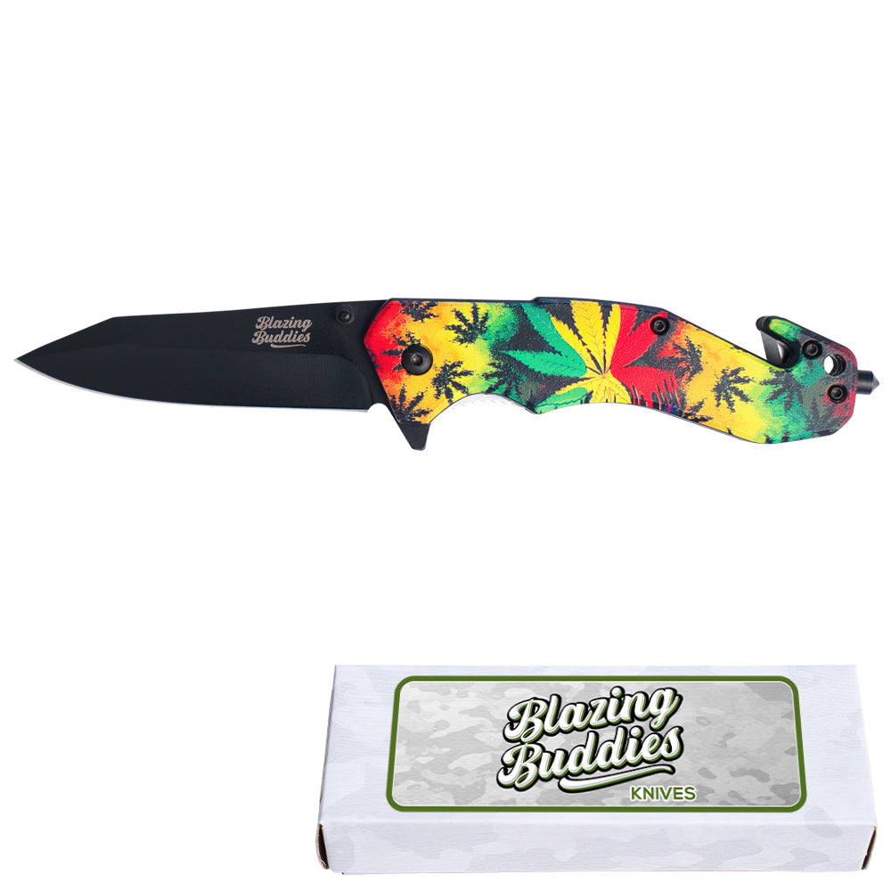 Blazing Buddies Knife Rasta Leaves